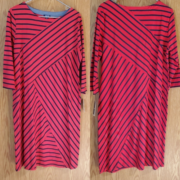 Izod red 3/4 sleeve midi in red rover combo red and blue cotton size L - Picture 1 of 10